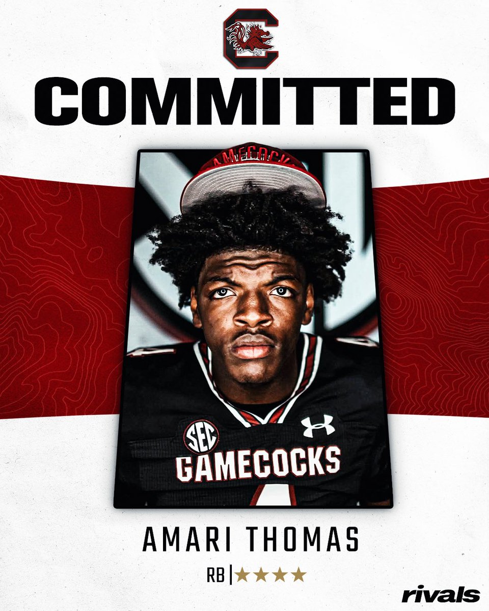 🚨BREAKING🚨 Rivals 4-star RB Amari Thomas has committed to South Carolina🤙

Thomas decommitted from Florida State last month.

Read:  on3.com/rivals/news/so…