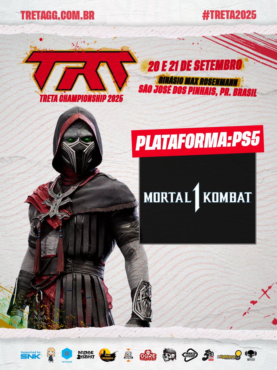 Mortal Kombat 1 é o terceiro jogo confirmado na nossa lineup principal!

O torneio mais brutal da FGC vai invadir o palco do Treta trazendo de volta a rivalidade, a tensão e os kombos que fazem história.

🕹 Game: Mortal Kombat 1
🎮 Plataforma: PS5

#Treta2025 #MortalKombat1 #MK1