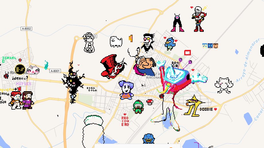 bro te lo juro para cialquier lado que hago zoom SIEMPRE HAY PUTOS PIXELARTS DE DELTARUNE ,vaya en cualquier ciudad que tenga por lo minimo mas de 50 pixeles ,la neta nose porque creo que son bots o se pusieron aleatoriamente porque son DEMACIADOS