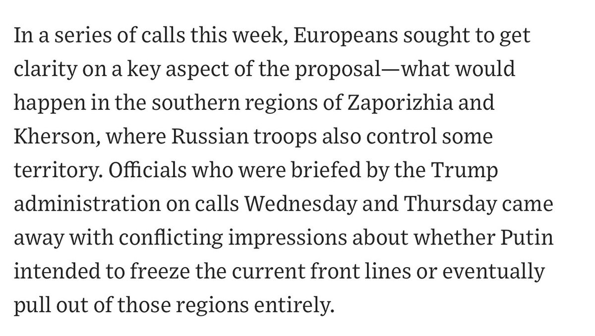 Would require a Ukrainian withdrawal from Donetsk and Luhansk but no equivalent Russian withdrawal from Kherson and Zaporizhzhia. And no security guarantee for Ukraine. Or any indication Russia would refrain from fighting again once it gobbled up more territory. This isn’t a