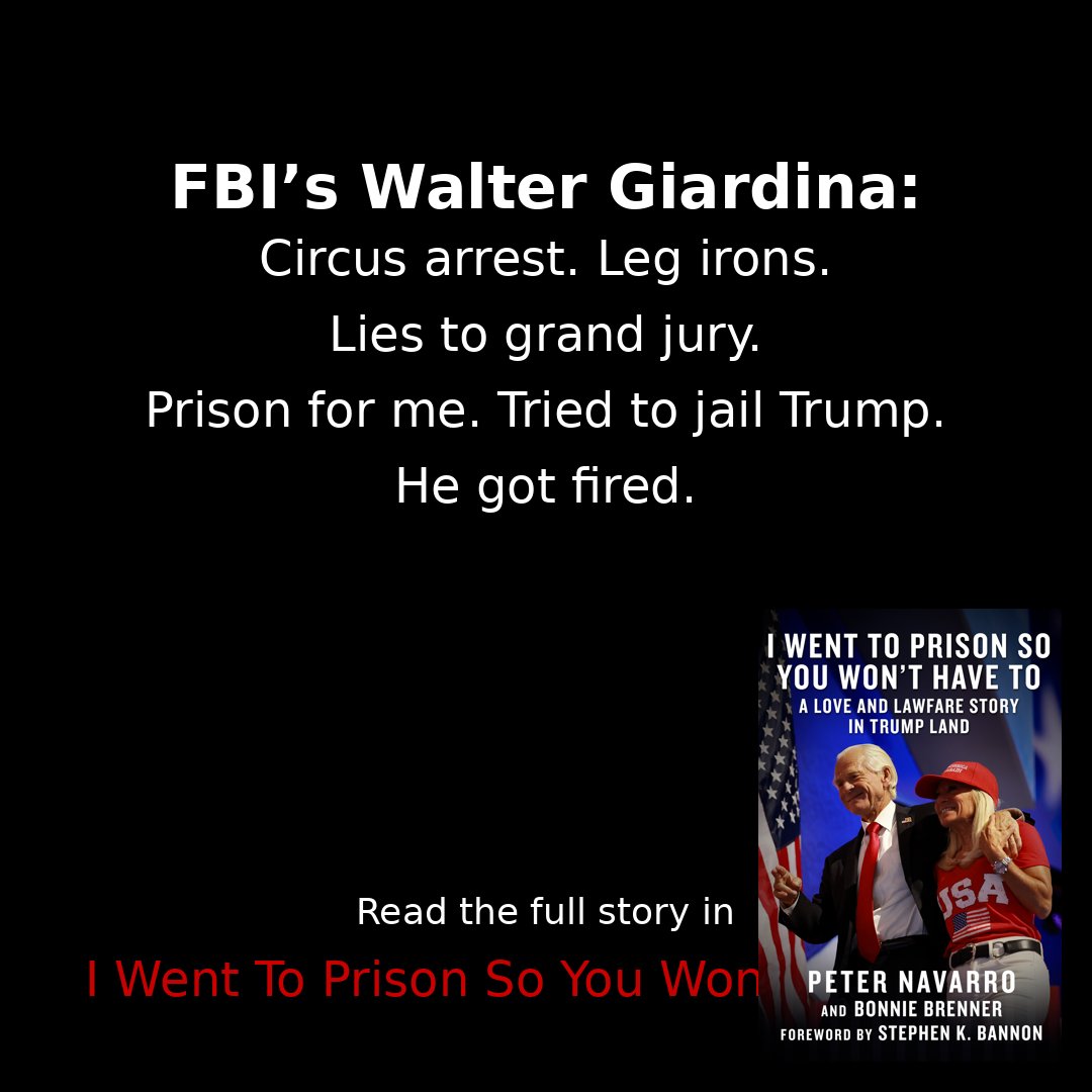 RealPNavarro's tweet image. FBI’s Walter Giardina ran my circus arrest at Reagan Airport, slapped me in leg irons, lied to a grand jury, put me in prison—and tried to jail Trump in the Russia Hoax.
I got prison. He got fired. Time to investigate his weaponized ass.
📘 Read about Giardina & more →…