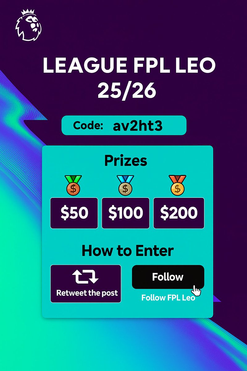 FPL Leo (@ping_ayman) on Twitter photo ๐ฐCash prizes for the Top 3 Managers๐ฅ๐ฅ๐ฅ
๐League Code: av2ht3๐ฒ
๐ How to Join:
โ
Retweet this post
โ
Follow the account
๐ฅ Letโs make #FPL 25/26 ๐ฅ
๐ฌ Iโve also opened a WhatsApp group for discussions, tips & banter โ join here:https://chat.whats
app.com/BZPBIyV2yJ64sMโฆ ๐ฐCash prizes for the Top 3 Managers๐ฅ๐ฅ๐ฅ
๐League Code: av2ht3๐ฒ
๐ How to Join:
โ
Retweet this post
โ
Follow the account
๐ฅ Letโs make #FPL 25/26 ๐ฅ
๐ฌ Iโve also opened a WhatsApp group for discussions, tips & banter โ join here:https://chat.whats
app.com/BZPBIyV2yJ64sMโฆ
