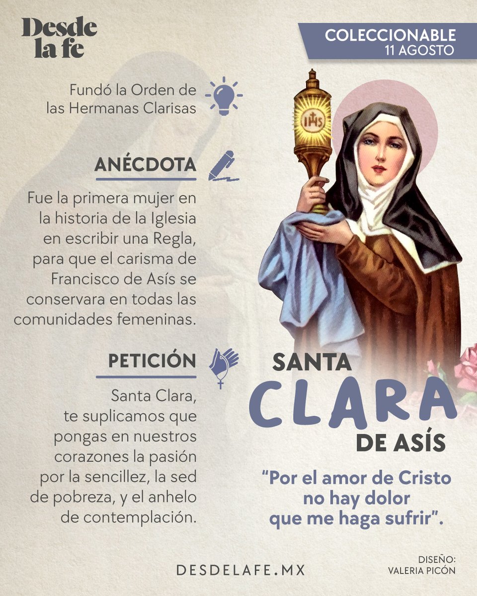 ❤ Ella cambió los lujos por la pobreza, y en esa entrega encontró la  verdadera riqueza. Santa Clara de Asís, fundadora de la rama femenina  franciscana, fue testigo de un milagro en, image size:960x1200