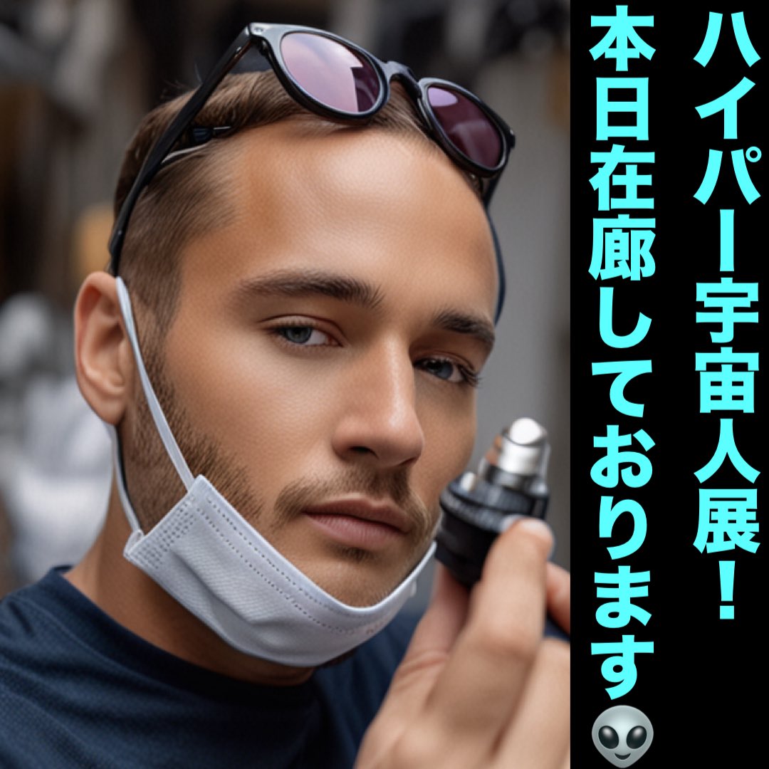 emo64's tweet photo. 本日在廊しております👽
⚠️体調、むくみ等により写真と本人が違う場合があります。

「ハイパー宇宙人展」
-マウンテン・フンガ・フンガ-
#岩崎ミュージアム にて8月31日（日）まで開催！最終日16:00終了 https://t.co/BXnpMg6M7q