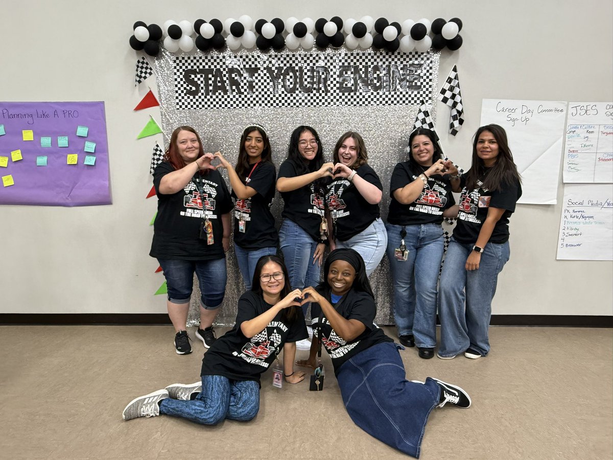 JSESKinder's tweet image. Introducing the 2025-2026 Kinder Pit Crew! 🏁

From top left to right:
Ms. Green, Ms. Ali, Ms. Nguyen, Ms. Kurtz, Ms. Hinojosa, and Ms. Aya

Bottom left to right: Mrs. Cao and Ms. Denbow
