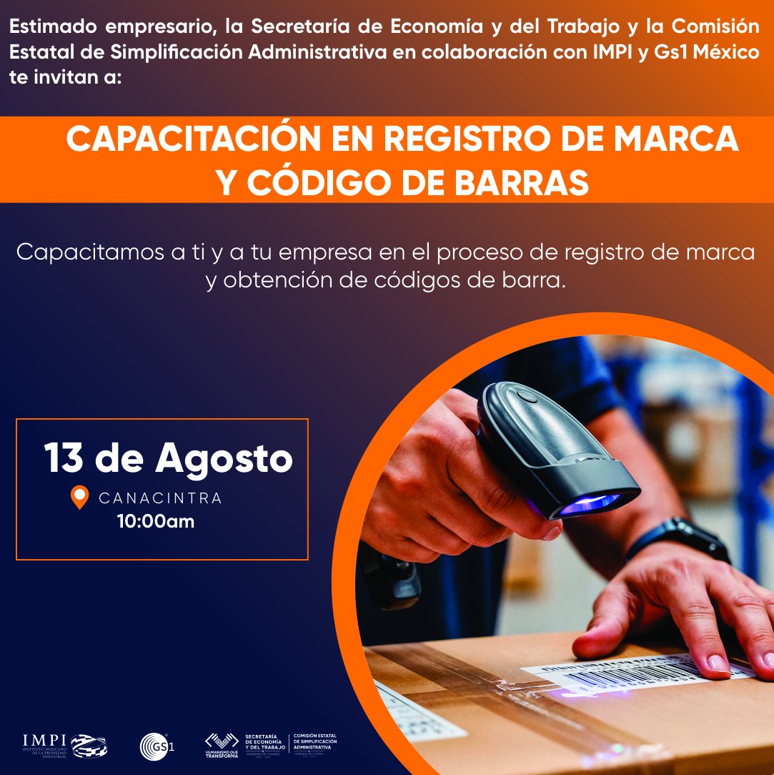 📢 ¡Capacitación Gratuita!
Tu marca, tu patrimonio… ¡Cuídalo! 🛡️✨

📍 Lugar: CANACINTRA Chiapas.
📅 Fecha: Miércoles 13 de agosto de 2025.
⏰ Hora: 10:00 a.m.

🔗 ¡No dejes pasar esta oportunidad! 
🌐 Registro de Asistencia: forms.gle/A8CZo5DWFmhMPx…