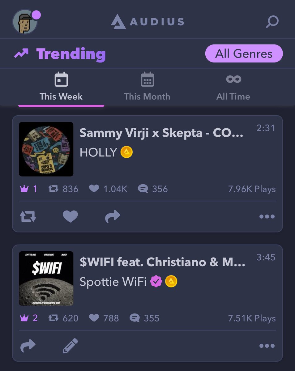 THE #2 SONG ON <a href="/AUDIUS/">Audius 🎧</a> (ALL GENRES) IS $WIFI

DO YOU UNDERSTAND?