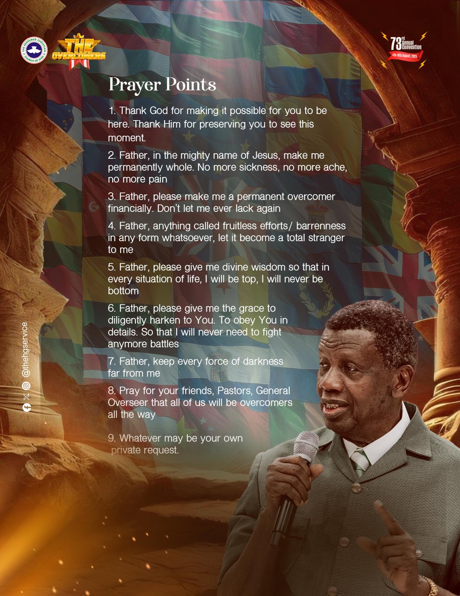 Prayer points
1. Thank God for making it possible for you to be here. Thank Him for preserving you to see this moment.
2. Father, in the mighty name of Jesus, make me permanently whole. No more sickness, no more ache, no more pain.
3. Father, please make me a permanent overcomer