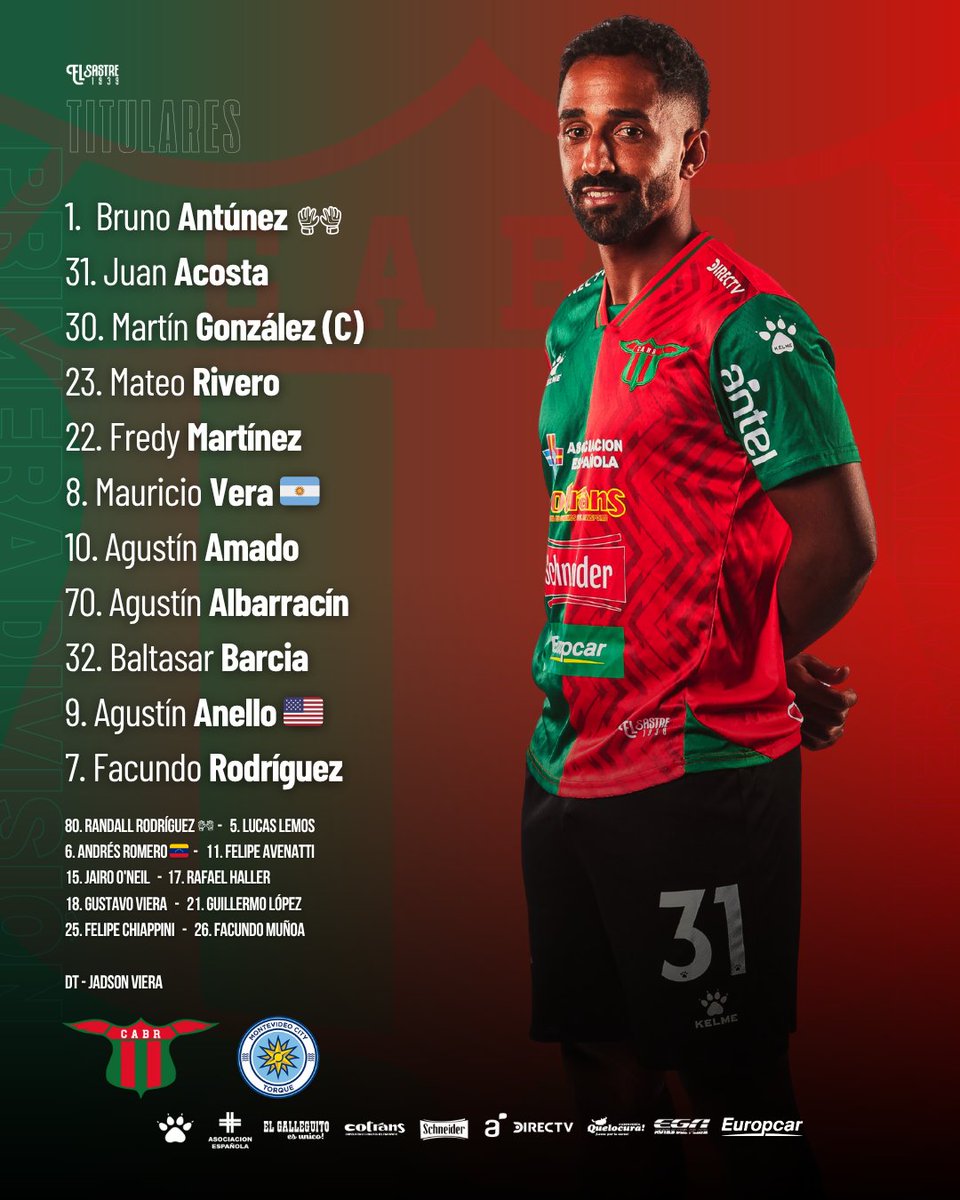 𝐋𝐨𝐬 𝟏𝟏

Así juega el Sastre esta tarde ante <a href="/MvdCityTorque/">Montevideo City Torque</a> ✔️

#VamosElBoston 🟢🔴