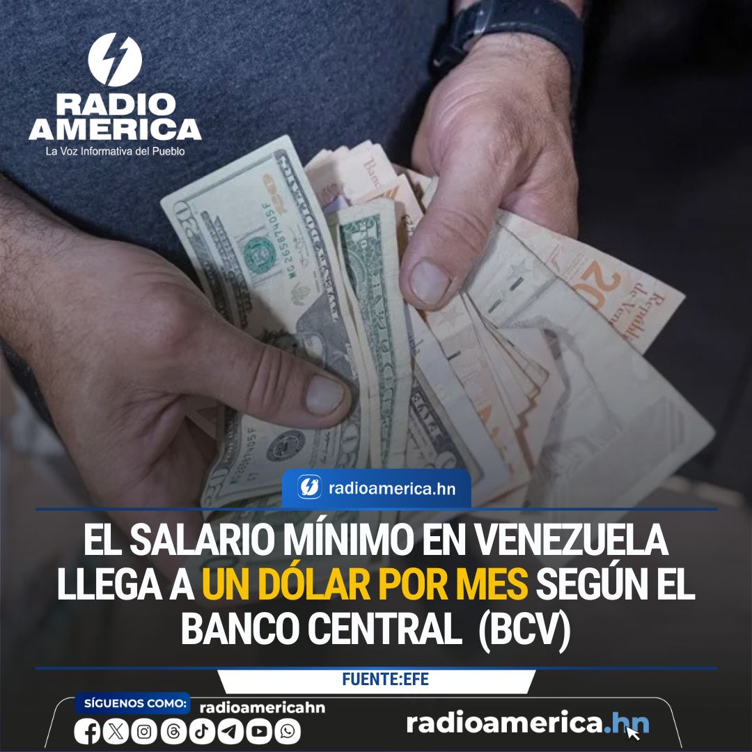 El salario mínimo en Venezuela llegó este viernes a un dólar por mes, según el tipo de cambio del Banco Central de Venezuela (BCV), un monto que se complementa con bonos gubernamentales de hasta 160 dólares, pagados a la tasa del día del organismo emisor a empleados públicos y