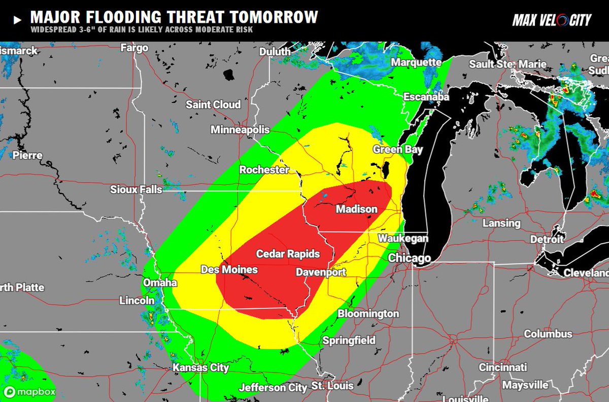 CONCERNING FLOODING THREAT is about to unfold across the Midwest on Saturday and Sunday...

Widespread 3-6" of rain is likely, with localized areas between 6-12" of rain possible. Turn around, don't drown!