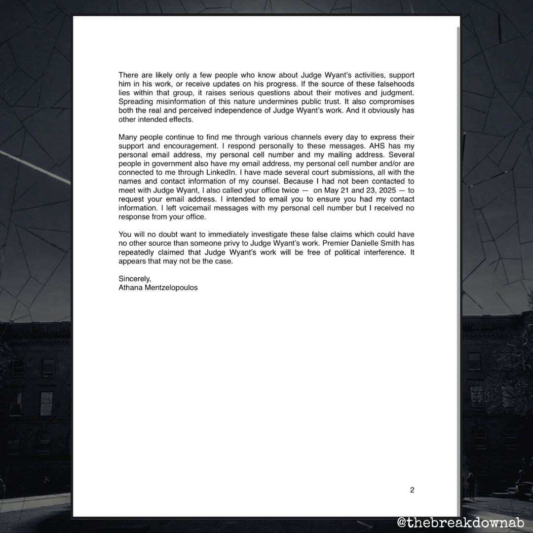 From the DM’s…

This is allegedly the letter sent by former AHS CEO to the deputy minister supporting the judges investigation.

It’s a MUST read!

#abpoli #ableg #cdnpoli