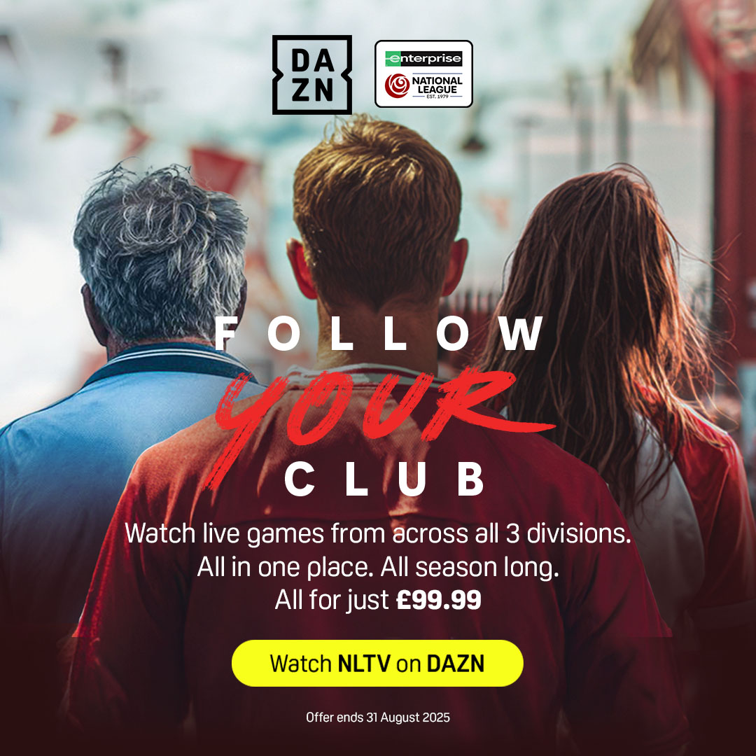 Follow your club.

Watch live games across all 3 divisions ✅

All in one place. All season long. ✅

All for just £99.99 ✅

Offer ends 31 August.

Sign up at DAZN.com/NLTV🔗