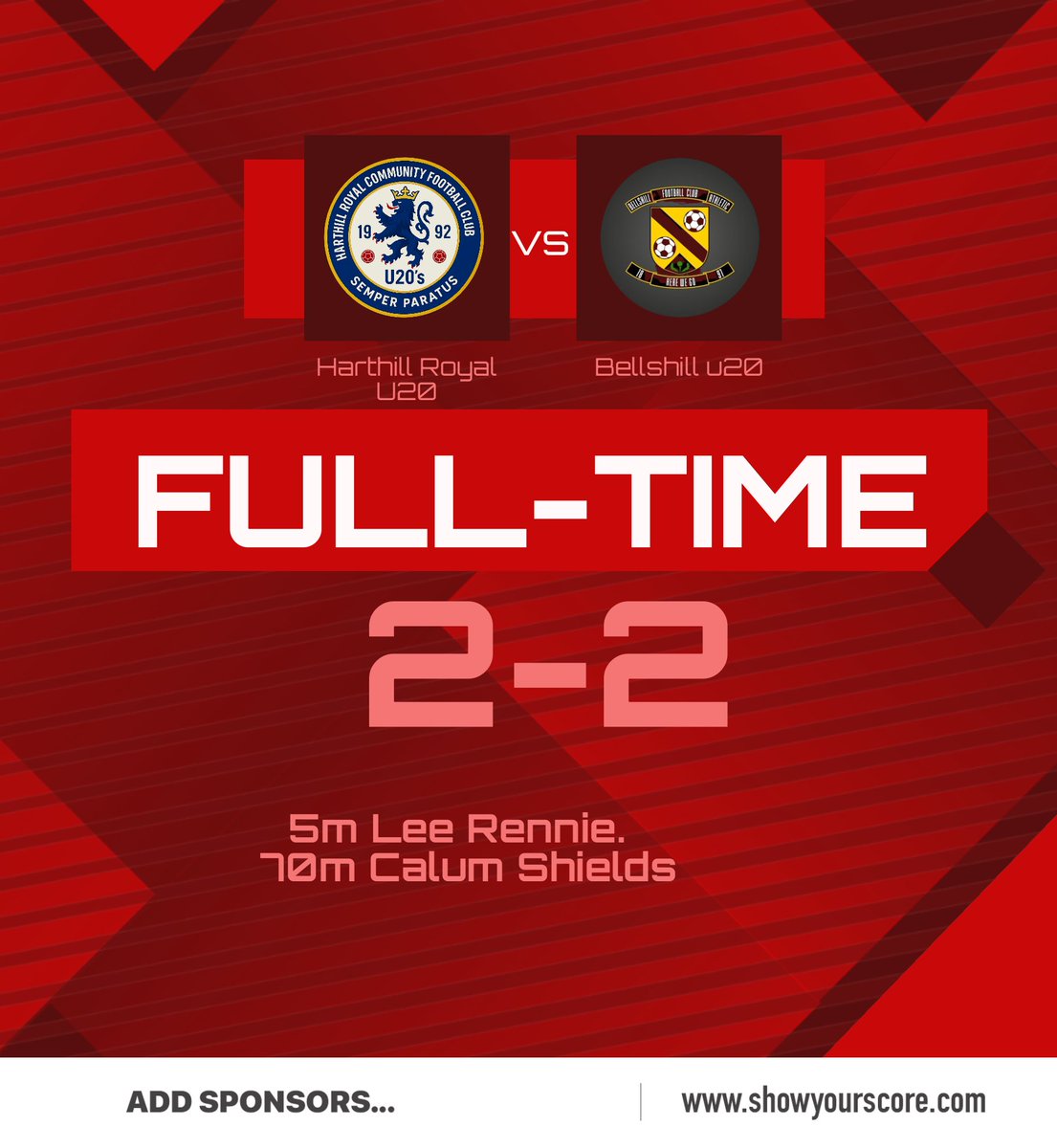 A good 2-2 draw for the boys tonight against <a href="/BellshillA_u20s/">Bellshill Athletic F.C. Development Squad</a> 

We wish them all the best for their season.

<a href="/harthilljuniors/">Harthill Royal Juniors</a>