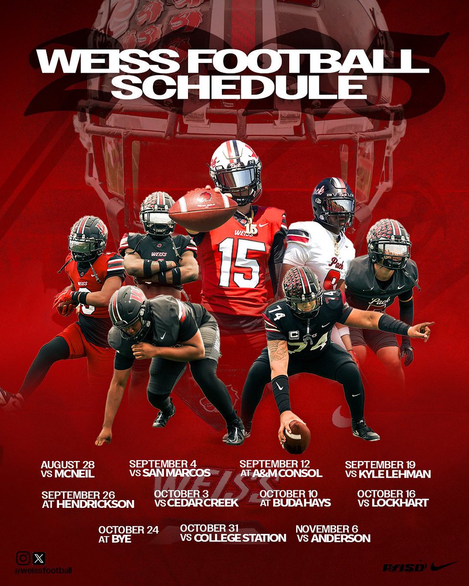🐺🏈 Weiss Wolves Football 2025 🏈🐺
📅 The hunt begins! Mark your calendars &amp; pack the stands – it’s time to run with the Pack! 🐺🏈🔥

#𝐖𝐄𝐢𝐬𝐬𝐖𝐨𝐥𝐯𝐞𝐬 |  #𝘼𝘿𝙞𝙛𝙛𝙚𝙧𝙚𝙣𝙩𝘽𝙧𝙚𝙚𝙙