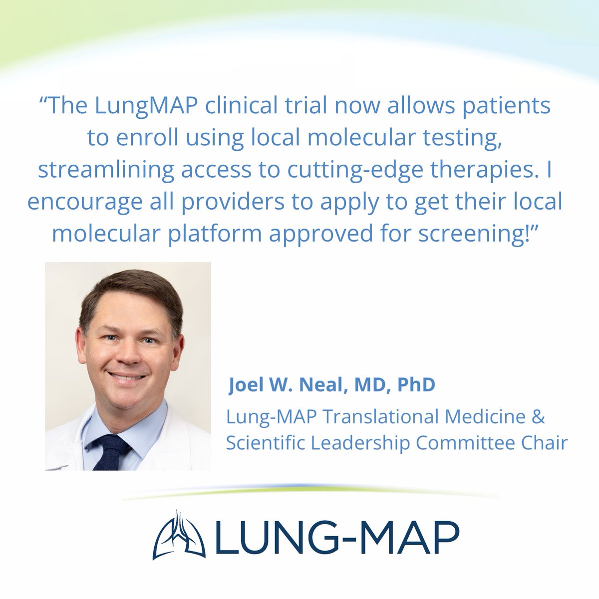 Lung-MAP (@lungmap) on Twitter photo Lung-MAP 3.0 greatly simplifies the screening process, making clinical trials of new treatments available to even more patients with advanced #NSCLC at a wider range of community treatment sites. #lcsm <a href="/FNIH_Org/">Foundation for the National Institutes of Health</a> <a href="/CancerResrch/">Friends of Cancer Research</a> <a href="/SWOG/">SWOG Cancer Research Network</a> <a href="/theNCI/">National Cancer Institute</a>
lung-map.org Lung-MAP 3.0 greatly simplifies the screening process, making clinical trials of new treatments available to even more patients with advanced #NSCLC at a wider range of community treatment sites. #lcsm <a href="/FNIH_Org/">Foundation for the National Institutes of Health</a> <a href="/CancerResrch/">Friends of Cancer Research</a> <a href="/SWOG/">SWOG Cancer Research Network</a> <a href="/theNCI/">National Cancer Institute</a>
lung-map.org