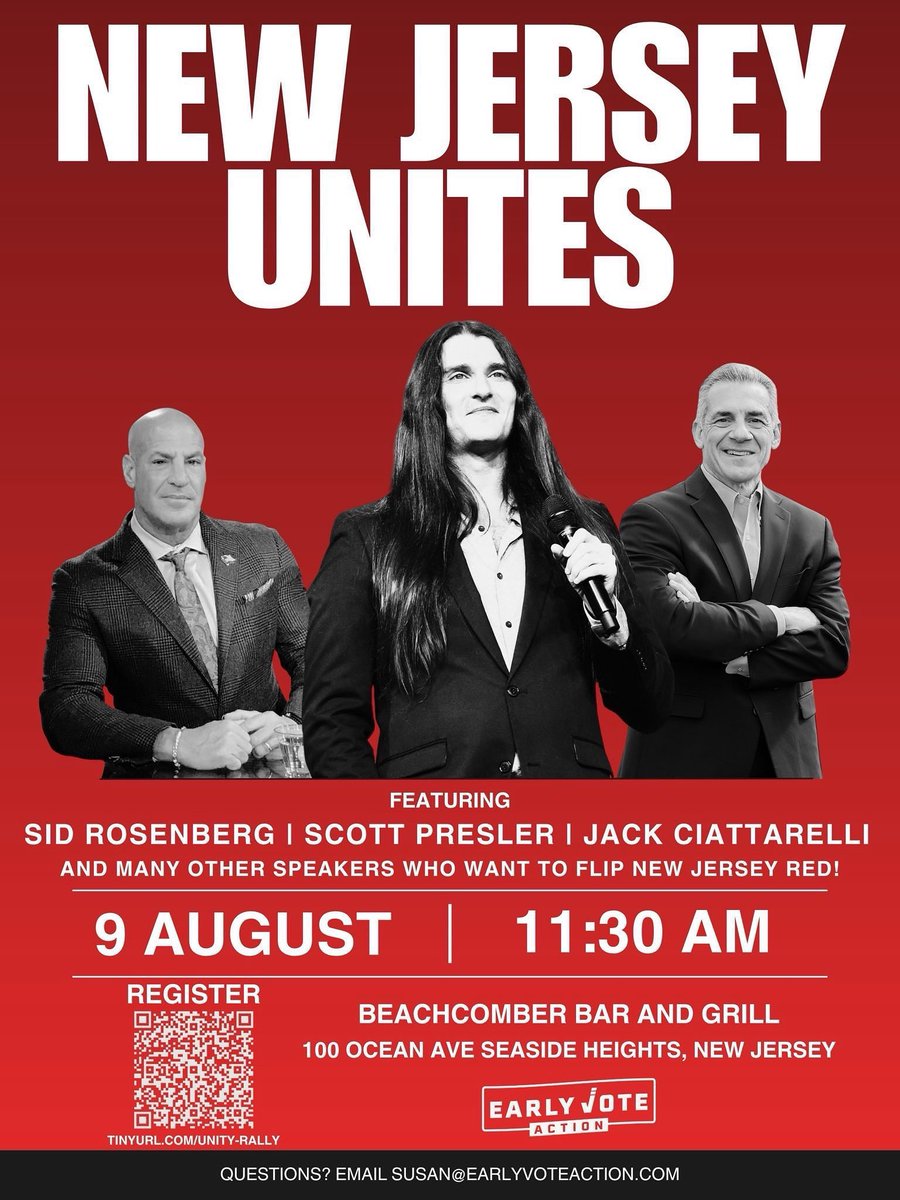 After registering voters at the Sussex County Fair,

I’m on the way to Ocean County for the New Jersey Unites rally tomorrow with Republican candidate Jack Ciattarelli. 

If you need to register to vote for New Jersey or Pennsylvania, I would love to take care of you.

Let’s go.