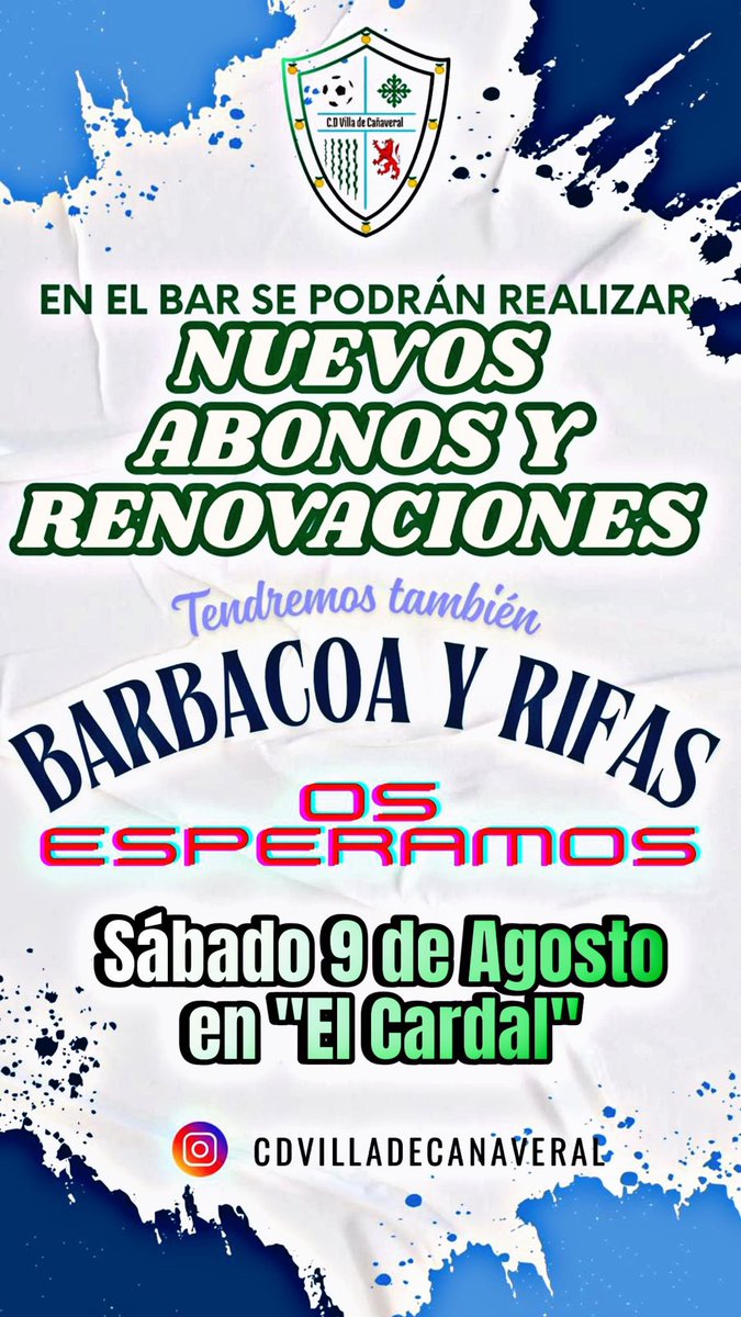 ❗️Mañana vuelve el equipo❗️

📍El Cardal

🕢11:00H

😉Barbacoa y Rifas.

🤝🏻Y no olvides renovar tu abono.
