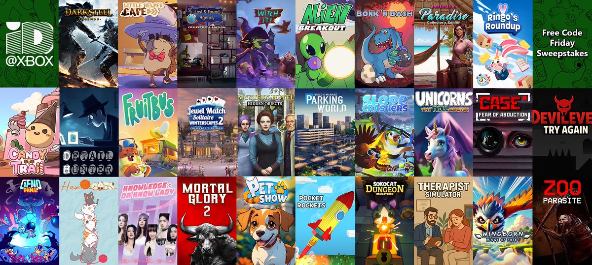 ID_Xbox's tweet image. So, we thought would bring back Free Code Fridays! We are randomly selecting 10 people to win an indie game of their choice from this week's launches!
All you need to do is:
💚 Share this post with #FreeCodeFridaySweepstakes
💚 Comment with which game from this post you'd like…