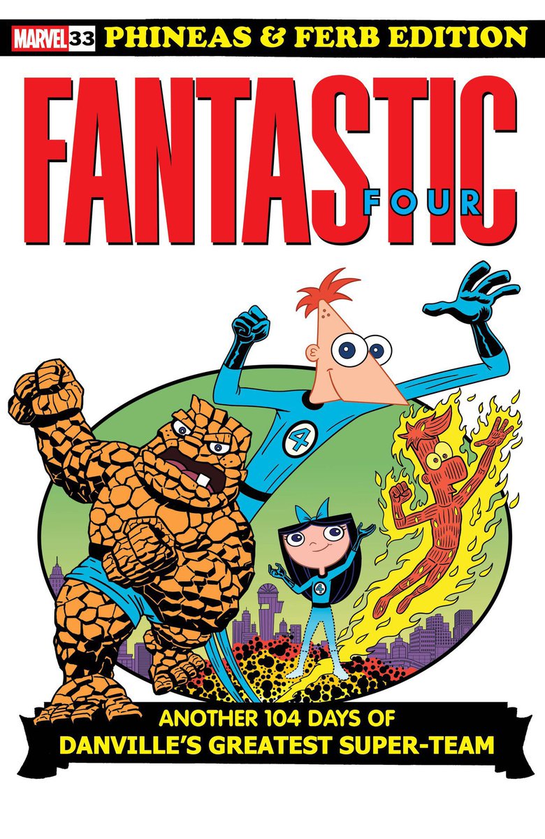 On this day in 1961 we took our “First Steps” into the Marvel Age of Comics as Stan Lee &amp; Jack Kirby’s #FantasticFour debuted on newsstands.

For a series of Marvel variant covers honoring the return of #PhineasAndFerb Dan Povenmire put his own personal spin on the quartet…