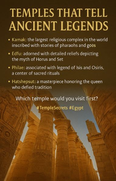 wael10's tweet photo. 🏛 السر الثالث: المعابد التي تروي أساطير الماضي
المعابد المصرية القديمة لم تكن مجرد أماكن عبادة… بل كانت مسرحًا للأساطير وسجلاً حجريًا للتاريخ. ✨

معبد الكرنك: أضخم مجمع ديني في العالم، جدرانه تحكي قصص الحروب والانتصارات ومراسم التتويج الملكي.

معبد إدفو: يروي أسطورة حورس وست عبر نقوش دقيقة تحافظ على تفاصيل القصة منذ آلاف السنين. 🦅⚔️

معبد فيلة بأسوان: ارتبط بأسطورة إيزيس وأوزوريس، وكان مركزًا للاحتفالات الدينية انذاك.

معبد حتشبسوت بالدير البحري: تحفة معمارية تحكي قصة ملكة تحدت التقاليد وحكمت مصر بذكاء وقوة. 👑

هذه المعابد ليست حجارة صامتة… بل كتب مفتوحة على صفحات الزمن، تروي أساطير لا تنسى.

❓ إذا زرت مصر… أي معبد سيكون وجهتك الأولى؟

#أسرار_المعابد #الكرنك #إدفو #مصر