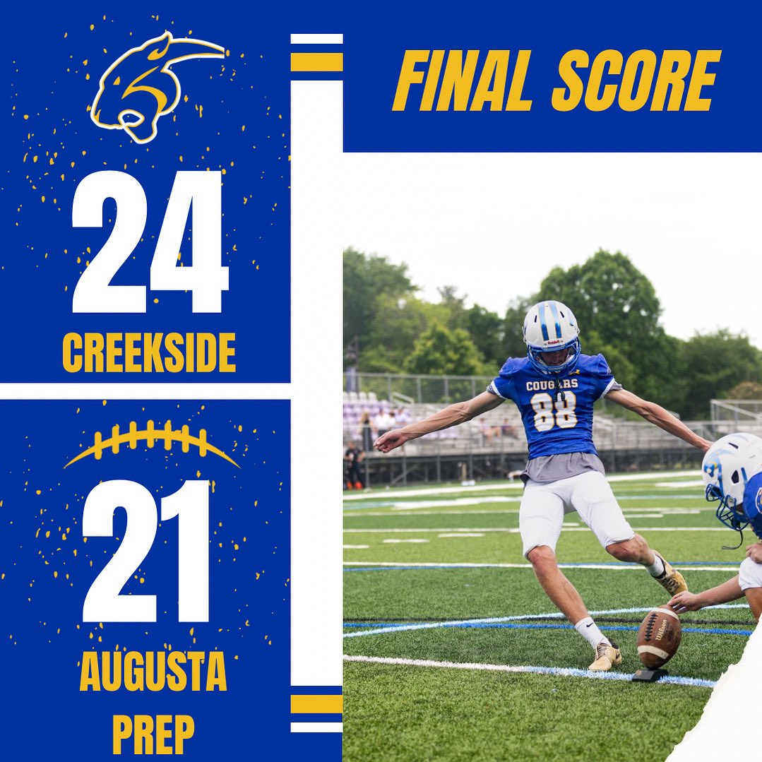 Kicker Troy Newsome’s go-ahead field goal put the Cougars on top in our opening season scrimmage 🏈. We travel to Dominion Christian for our regular season opener next Friday.