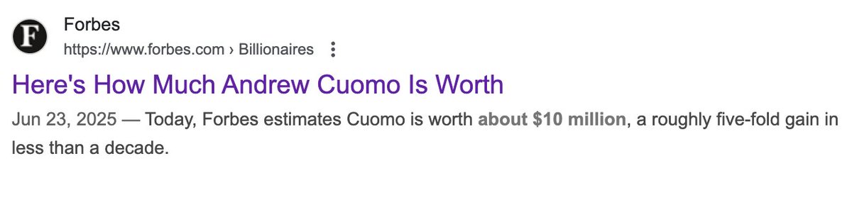 <a href="/andrewcuomo/">Andrew Cuomo</a> <a href="/ZohranKMamdani/">Zohran Kwame Mamdani</a> You're worth 10 million and don't even live in NYC.
