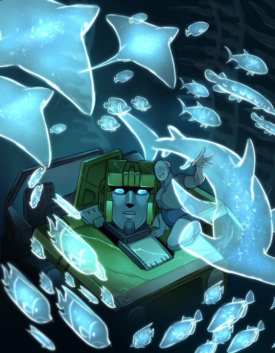 Quick lil thing from an ask on tumb/r!

Hound projecting holograms from Y/N's most recent aquarium trip. Enamored by what this little blue marble holds within it's oceans.
#Transformers #TFHound #Maccadams
