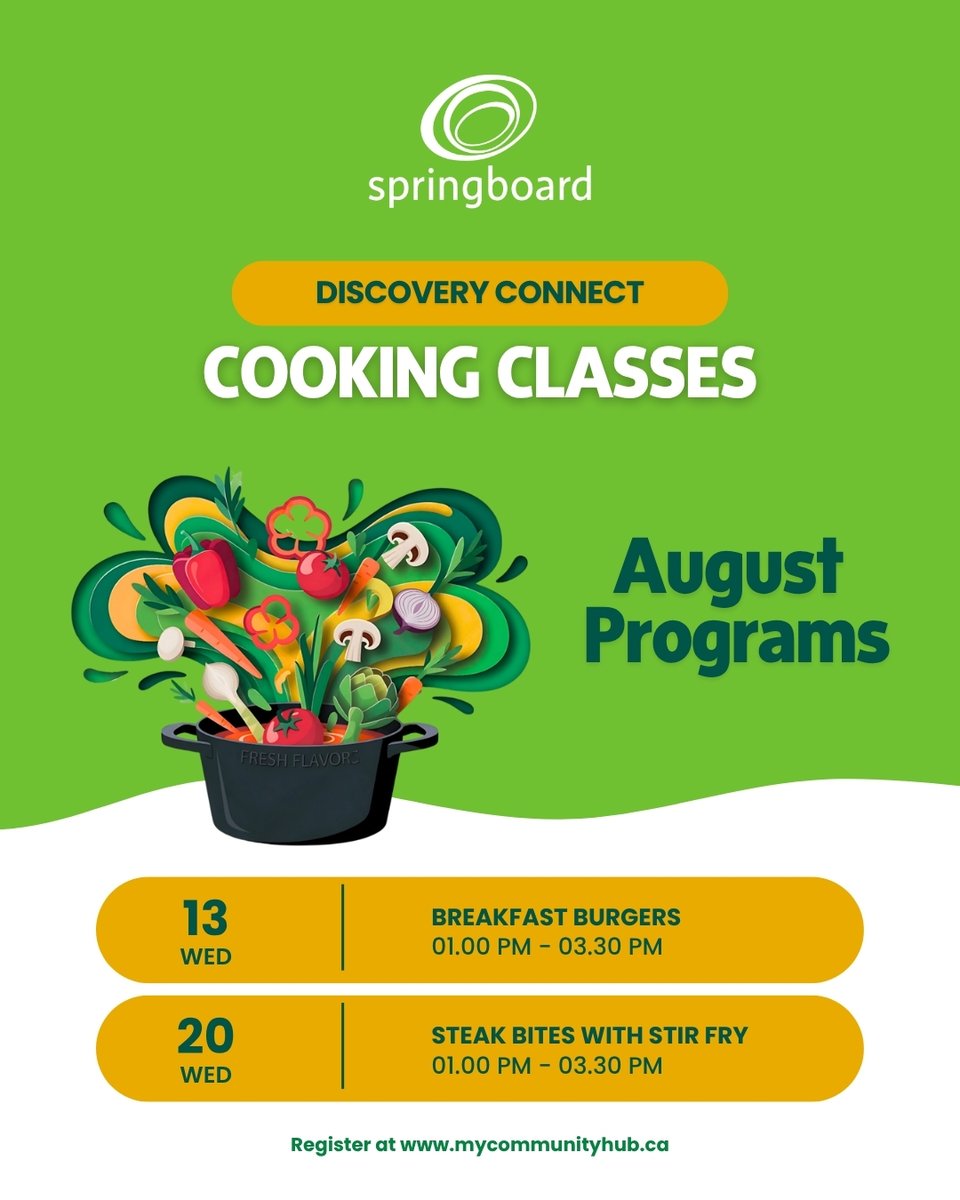 OpSpringboard's tweet photo. #Springboard’s Discovery Connect Program

Spice up your summer with our August Cooking Classes! 

Session can be purchased using #MCCSS #PassportFunding or personal funds.

Register: https://t.co/7xeIqrED5T 🚀

#InclusivePrograms #CommunityConnection #DevelopmentalDisabilities https://t.co/fWlCfTSXww