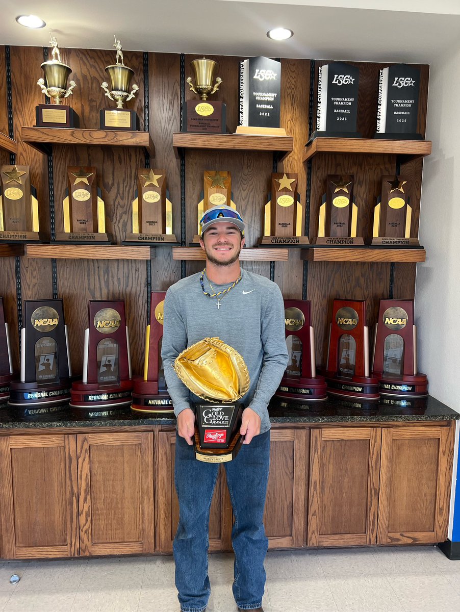 A  little hardware this week! Blake Wilhoite Rawlings Gold Glove Award for being the best defensive catcher in D2 baseball! #TeamRawlings #FinestintheField #staygolden