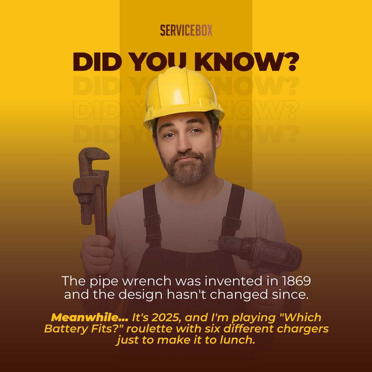 The pipe wrench: perfected in 1869 and still going strong. 🔧
Meanwhile us in 2025... 

RT if you can relate!