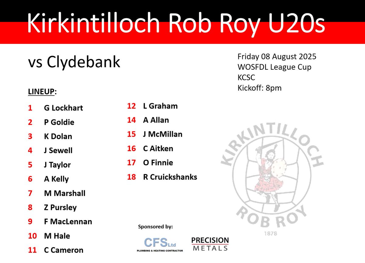 Big test for the boys tonight and we came up short against a strong <a href="/ClydebankFCU20/">Clydebank FC U20</a> good performance in the first half in particular but our opponents ran out deserved winners in the end 🔴⚽️⚫️