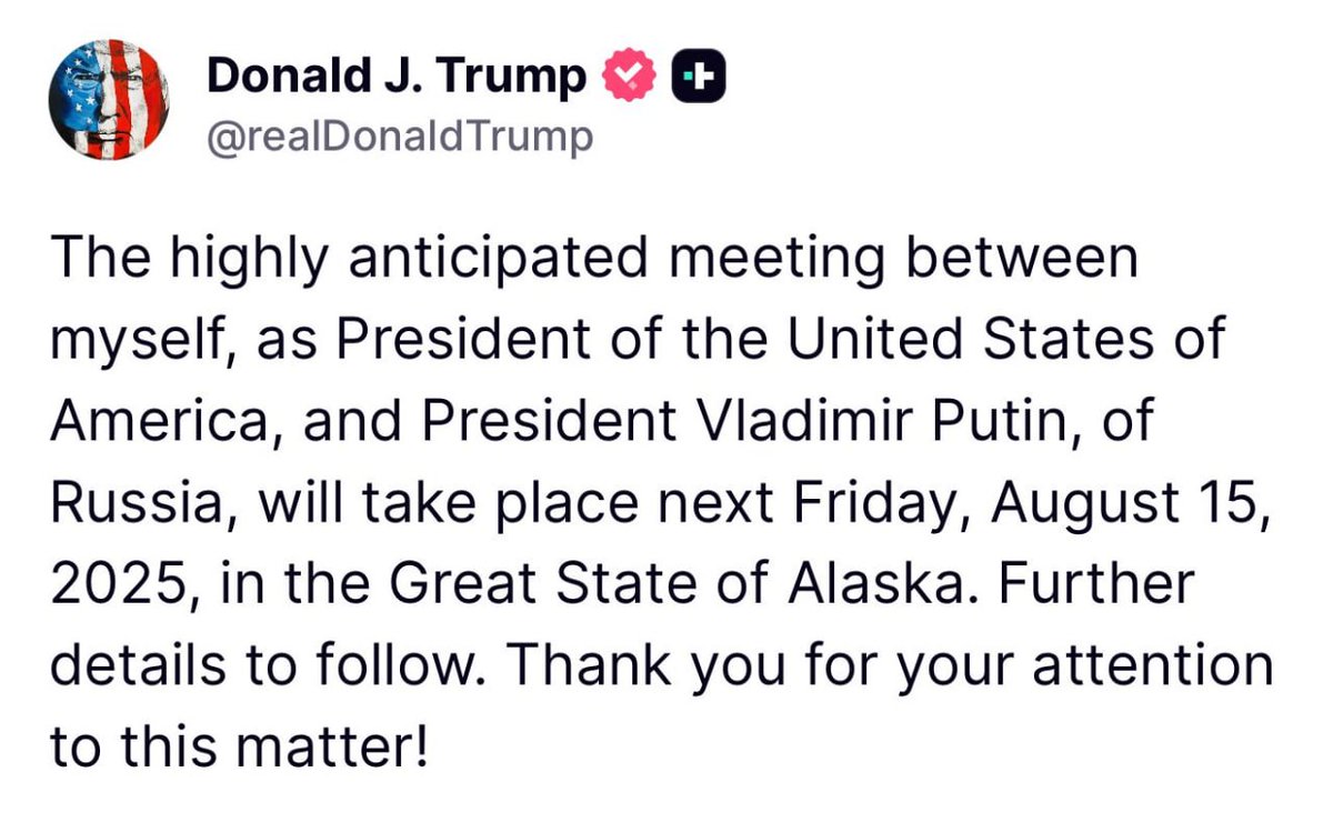 BNONews's tweet image. BREAKING: Trump and Putin will meet in Alaska on August 15