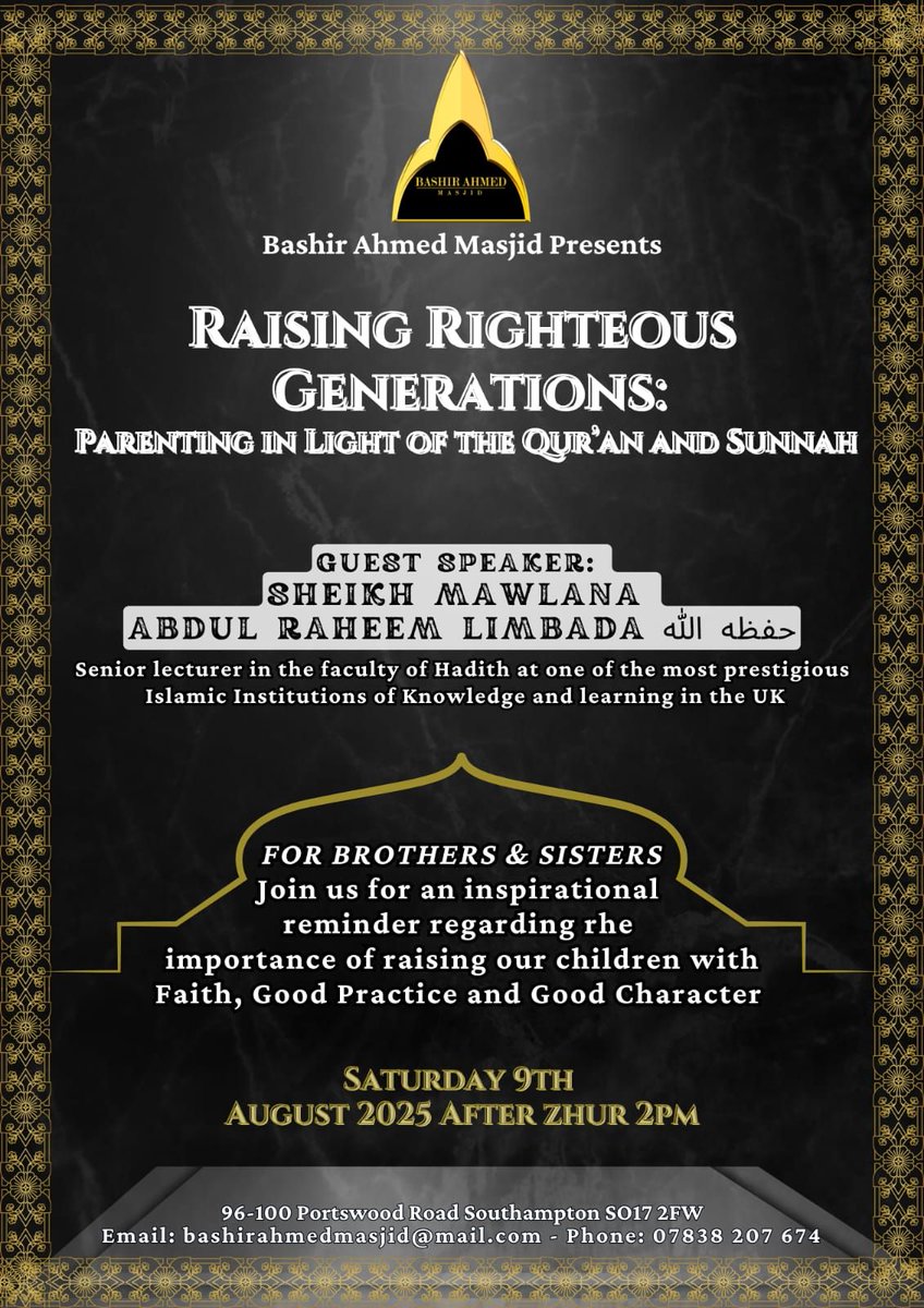 ShkhAbdulRaheem's tweet photo. 2 EVENTS THIS WEEKEND IN SOUTHAMPTON &amp; WORTHING

With
Shaykh Abdul Raheem
hafizahullah

🔷🔶 https://t.co/oNz4OaY95G