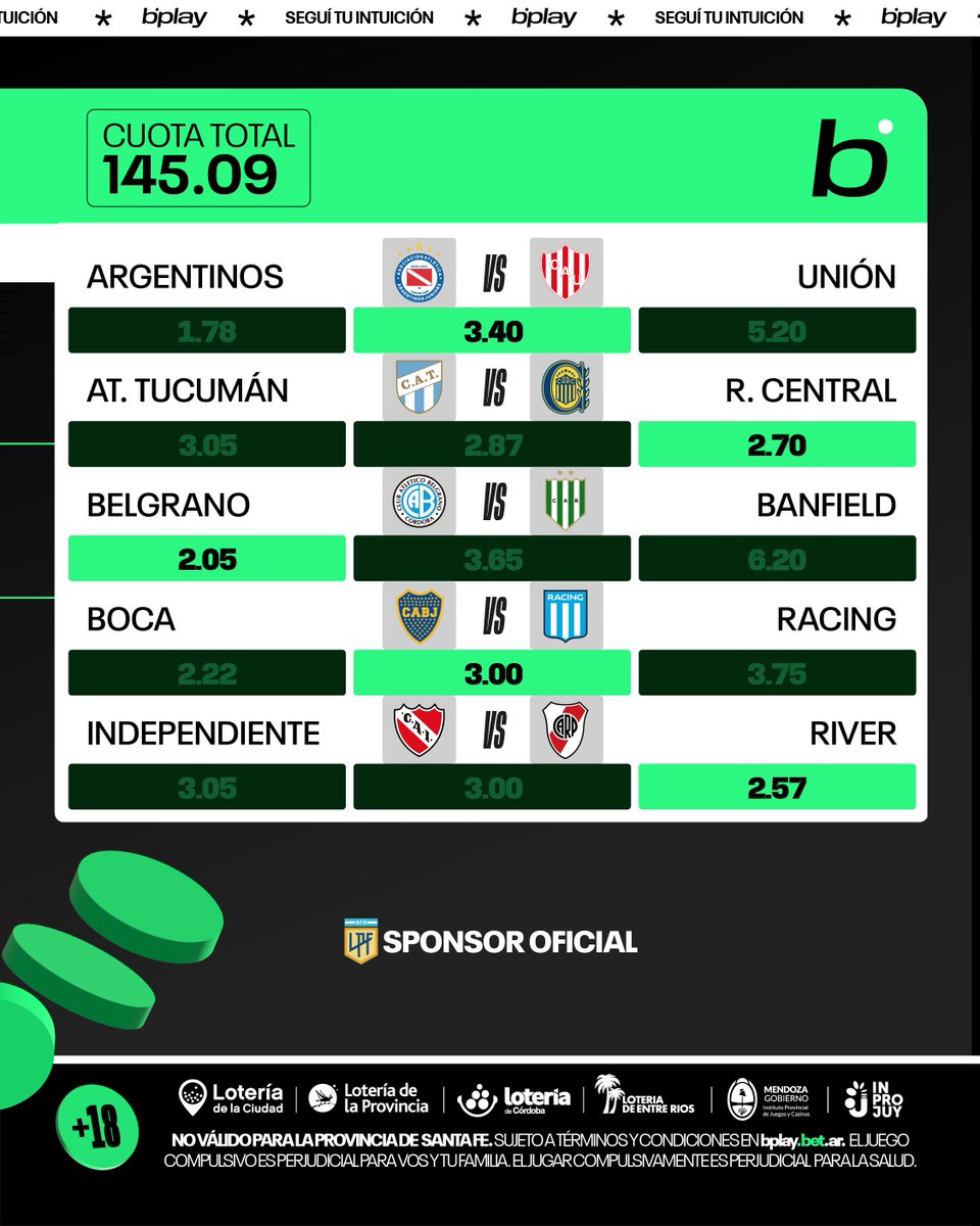 🔥 ¡LA COMBINADA DE LA FECHA! ⚽️

Ya armamos nuestra jugada para la 4️⃣ ¿Te subís o la ves por la tele? 👀

👉 #SeguiTuIntuicion en deportespba.bplay.bet.ar/competicion/25…
