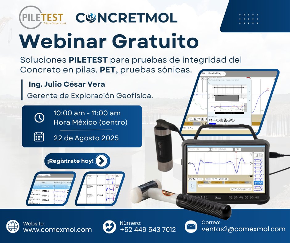 concretmol's tweet image. Concretmol te invita a nuestro próximo Webinar:
Conoce como detectar defectos en pilotes de forma rápida, precisa y no destructiva.

Cupo limitado – Regístrate aquí para recibir link del evento y asegura tu lugar:
us06web.zoom.us/meeting/regist…

#Webinar #PILETEST #IntegridadDePilas