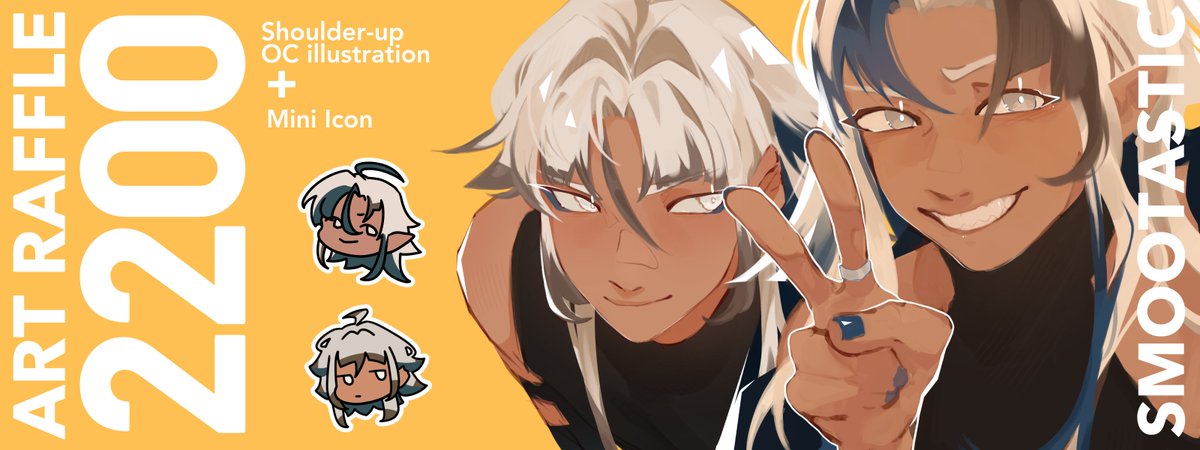 2200 ART RAFFLE 🦈 

PRIZE:
1 icon 
1 shoulder-up illustration  

RULES: 
- Reply with OC/character ref sheet/images
- Like/RT
- Follow appreciated ☝️🤓

DEADLINES: 
Enter by Tuesday, August 12

#artraffle #originalcharacterart #artmoots