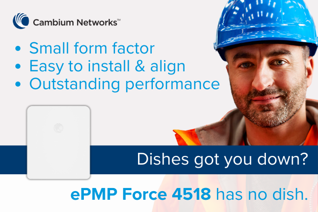 CambiumNetworks's tweet photo. Interference? Meet its worst nightmare.
The ePMP Force 4518 delivers laser-sharp signal and 18 dBi of “don’t-even-try-it” performance.
Contact your distributor: https://t.co/gUKuoee3UR
#ePMP #FixedWireless #CambiumNetworks https://t.co/DfgMsPuB0h