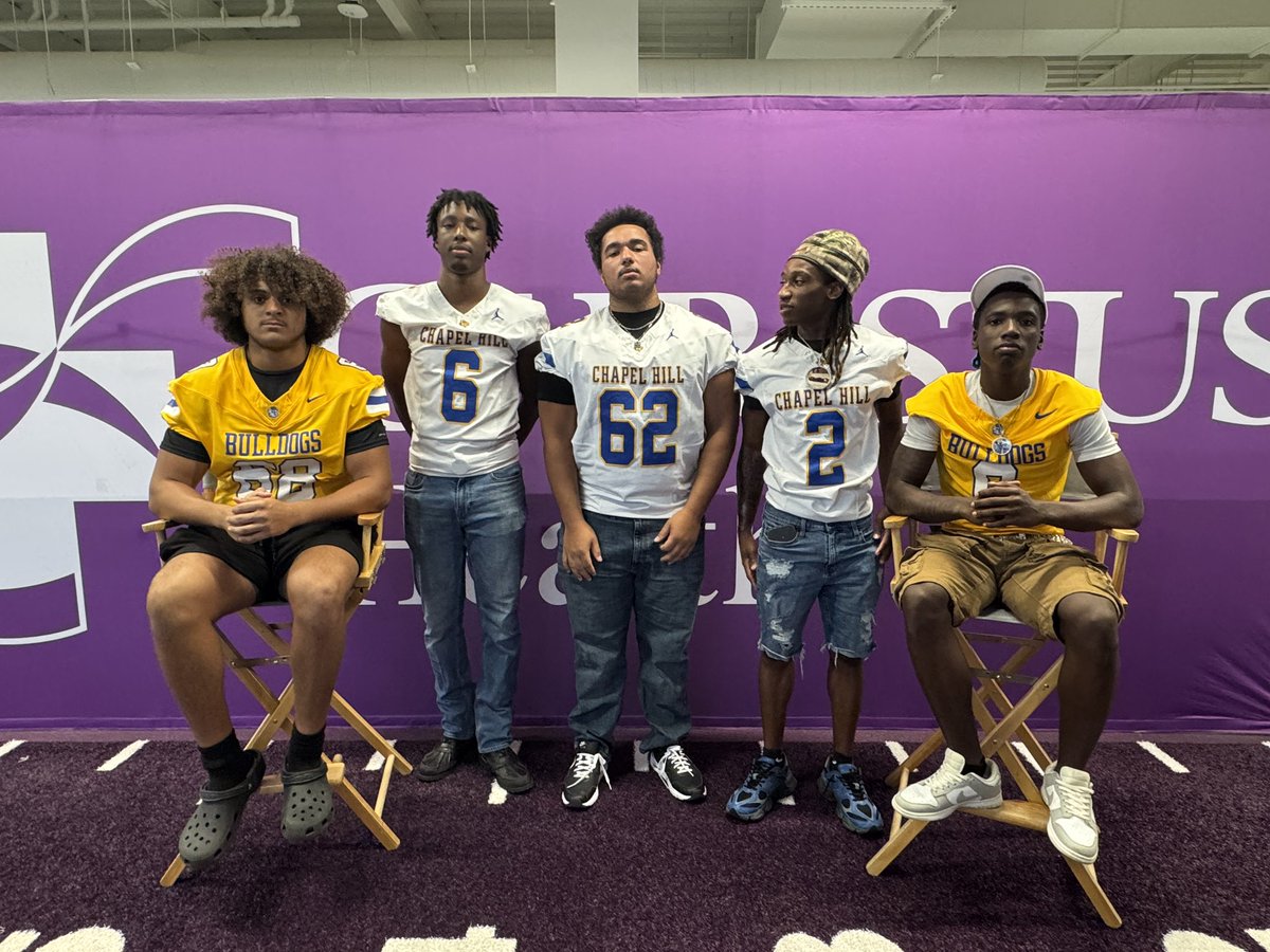 Chapel Hill football’s Greg Mayfield, Malik Gee, Isaiah Collins, Damarcion Blaylock and Timontrea Jenkins at CHRISTUS Fall Sports Media Day. <a href="/ChapelHillFB/">Chapel Hill Football</a> <a href="/26Gregmayfield/">Greg mayfield</a> <a href="/IsaiahC62/">Isaiah Collins</a> <a href="/Damarcion15/">Damarcion Blaylock (Dman)</a> <a href="/timontrea6/">Timontrea(SUB ZERO ❄️)jenkins</a>