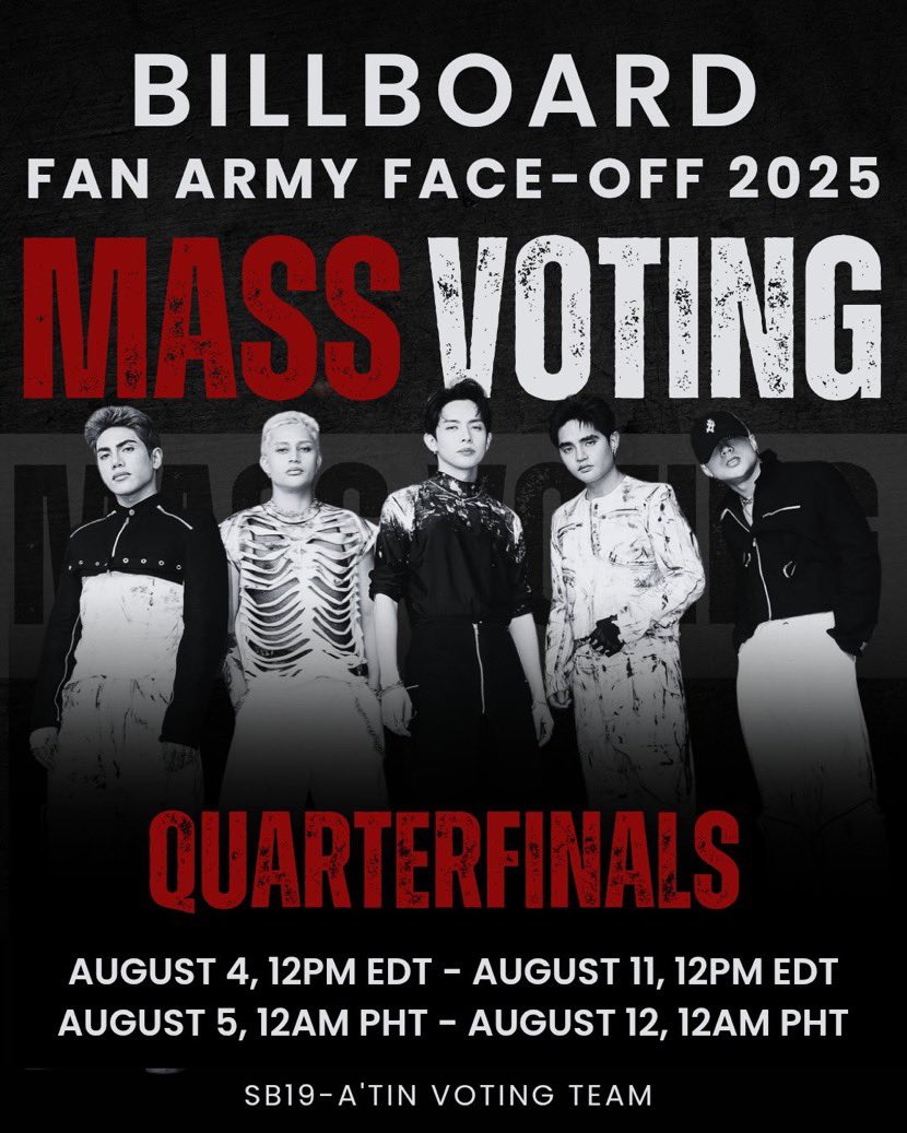 A'TIN EUROPE Official Fanbase (@atineuropeofc) on Twitter photo 🚨 BBFA ALERT: 4TH WAVE 🚨
Let's get that Billboard Fan Army crown for the 3rd year running! Make sure to make your votes count and let the world hear A'tin ROAR!
VOTE HERE: billboard.com/music/music-ne…
#SB19 <a href="/SB19Official/">SB19 Official</a> 🚨 BBFA ALERT: 4TH WAVE 🚨
Let's get that Billboard Fan Army crown for the 3rd year running! Make sure to make your votes count and let the world hear A'tin ROAR!
VOTE HERE: billboard.com/music/music-ne…
#SB19 <a href="/SB19Official/">SB19 Official</a>