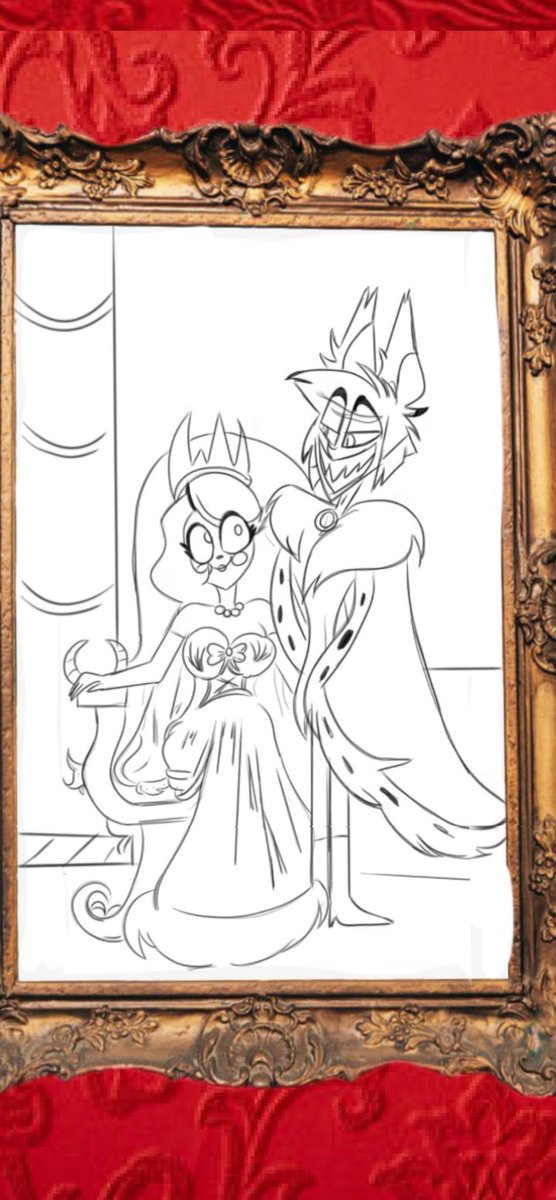 Charlastor week day 6: royalty!
From " my dear " to " my queen"

If someone wants to color, you're welcome.

#charlastorweek2025 #CharlastorWeek #radiobelle #HazbinHotel #HazbinHotelFanart