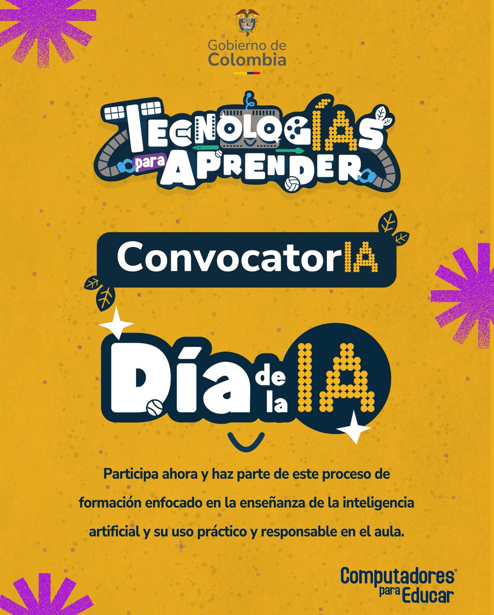 🔍 ¿Te interesa la #InteligenciaArtificial en la educación?

Con #TecnologíasParaAprender puedes explorar sus aplicaciones y participar en el Día de la Inteligencia Artificial.

📌 Consulta los requisitos y postúlate 👉 convocatorias.cpe.gov.co