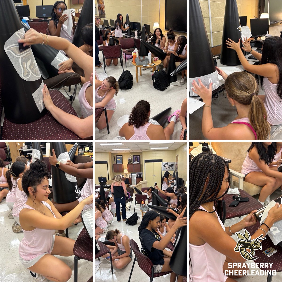 Megaphone decorating for our FBC #Classof2025!!  Cannot wait to be under the #FridayNightLights tonight! 
🖤💛🐝📣
#WEBLEEDGOLD
#shspositiveposting #wearesprayberry