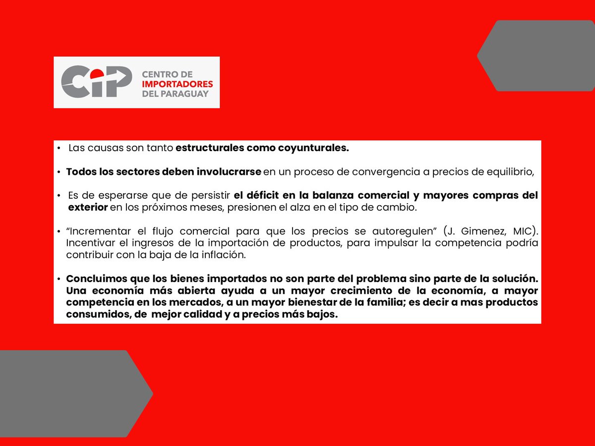 Evolución de precios no responde únicamente a la evolución del tipo de cambio. Todos los sectores deben involucrarse en un proceso de convergencia a precios de equilibrio. #CIP #tipodecambio #precios