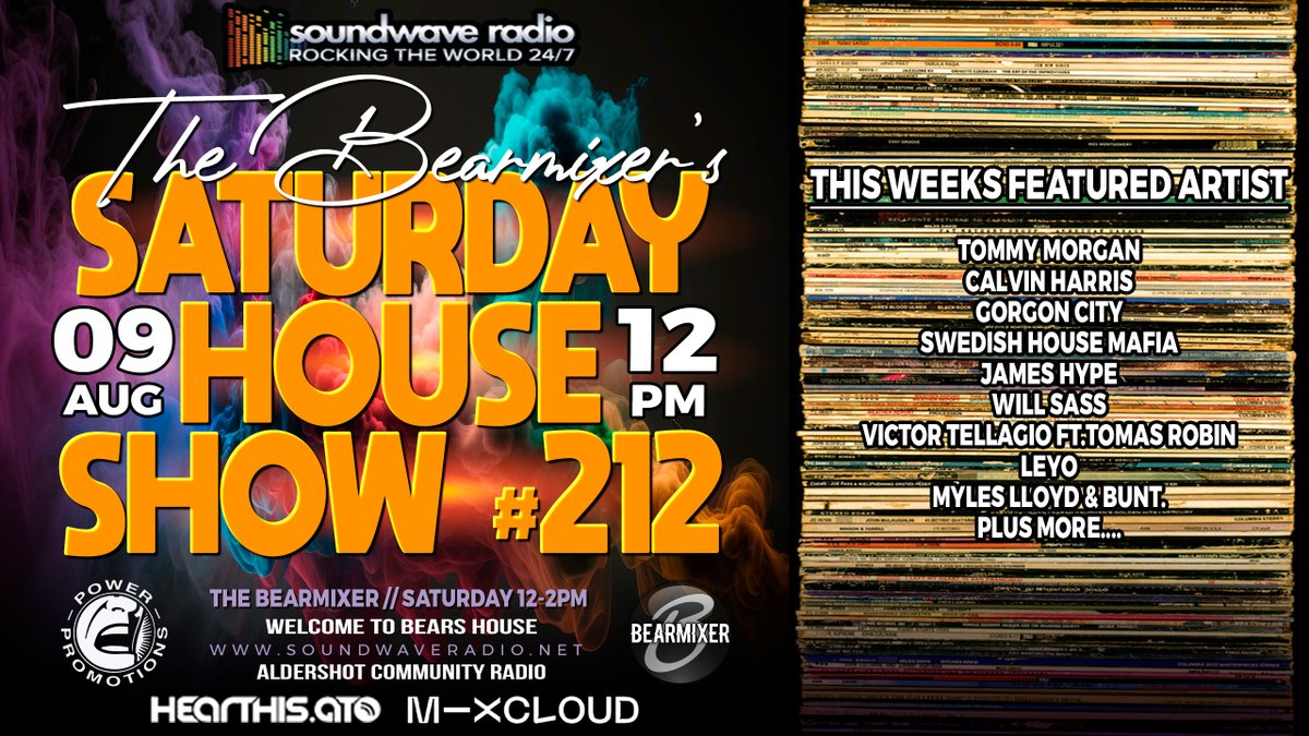 Join The BearMixer from 12-2pm Saturday (09/08) for an electrifying Soundwave Saturday House Show #212.
Mixing it up live and direct, bringing you the latest and hottest tracks.

Also Streaming to Aldershot Community Radio 92.3FM.

soundwaveradio.net

Welcome To Bears House