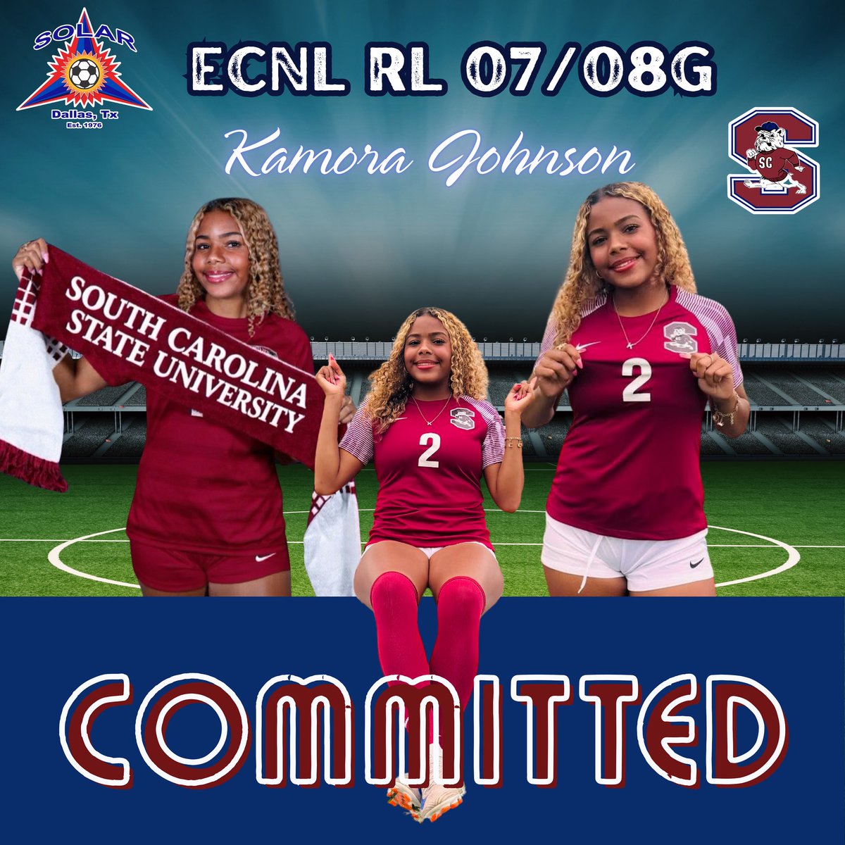 SolarSoccer07GAdames (@solarsoccer07g) on Twitter photo Proud to announce that Kamora Johnson has committed to play soccer at South Carolina State University! 🐾⚽️
<a href="/KamoraJohnson_4/">Kamora Johnson</a>
Hard work pays off — congrats, Kamora! #Committed #GoBulldogs #SCState #CollegeSoccer #SolarSoccerClub #SolarNation #SolarStrong Proud to announce that Kamora Johnson has committed to play soccer at South Carolina State University! 🐾⚽️
<a href="/KamoraJohnson_4/">Kamora Johnson</a>
Hard work pays off — congrats, Kamora! #Committed #GoBulldogs #SCState #CollegeSoccer #SolarSoccerClub #SolarNation #SolarStrong