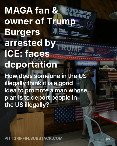 MAGA Roland Beainy, owner of Trump Burgers, was arrested by ICE for being in the US illegally

Why does someone in the US illegally think it is a good idea to promote a man whose plan is to deport people in the US illegally?

I don't understand cults 
dailykos.com/stories/2025/8…