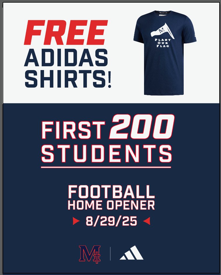SJM Athletics (@sjm_athletics) on Twitter photo 🏈🔥 GAME DAY GIVEAWAY! 🔥🏈
Our Football Home Opener is ONLY 3 weeks away — the countdown is on! 🎉 Be one of the FIRST 200 STUDENTS on 8/29/25 and score a FREE adidas “Plant Our Flag” shirt! 🏈🔥 GAME DAY GIVEAWAY! 🔥🏈
Our Football Home Opener is ONLY 3 weeks away — the countdown is on! 🎉 Be one of the FIRST 200 STUDENTS on 8/29/25 and score a FREE adidas “Plant Our Flag” shirt!