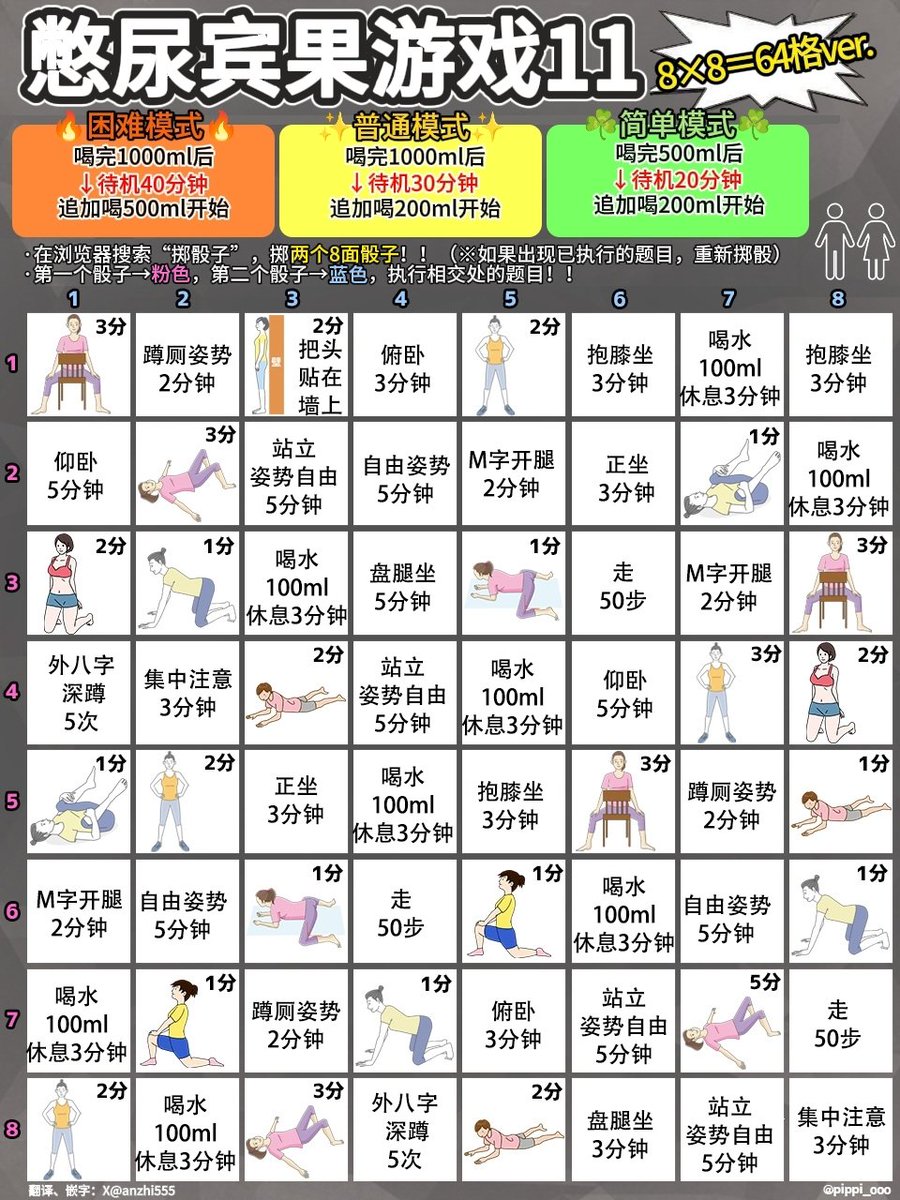 anzhi555's tweet photo. ［憋尿宾果游戏11］自译8×8版
规则：横、竖、对角任意连成一条线视为成功
🎄开始之前请准备充足的时间
规则详情见下图
※挑战请量力而行，自负责任
#憋尿 #任务 #宾果 #失禁 #排泄控制 https://t.co/E1j3vRplnR