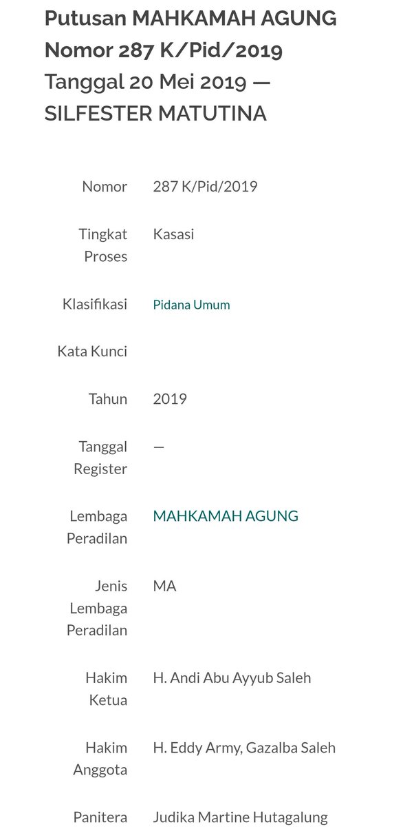 Nicho Silalahi (@nicho_silalahi) on Twitter photo Jangan berharap lebih pada penegakkan hukum di negara ini, Silvester aja Yang sudah Terpidana masih bebas dan bisa pula jadi Komisaris di BUMN serta menikmati gaji yang Fantastik.
Kapan pak <a href="/prabowo/">Prabowo Subianto</a> perintahkan <a href="/KejaksaanRI/">Kejaksaan RI</a> untuk segera mengeksekusi putusan Mahkamah Agung Nomor Jangan berharap lebih pada penegakkan hukum di negara ini, Silvester aja Yang sudah Terpidana masih bebas dan bisa pula jadi Komisaris di BUMN serta menikmati gaji yang Fantastik.
Kapan pak <a href="/prabowo/">Prabowo Subianto</a> perintahkan <a href="/KejaksaanRI/">Kejaksaan RI</a> untuk segera mengeksekusi putusan Mahkamah Agung Nomor